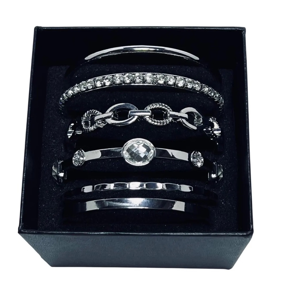 Christopher & Banks 6 Silver Tone Bangle Bracelets NIB